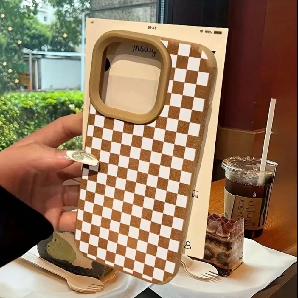 Checkered Brown & White iPhone 12 Pro Max Phone Case NEW Checkerboard Aesthetic